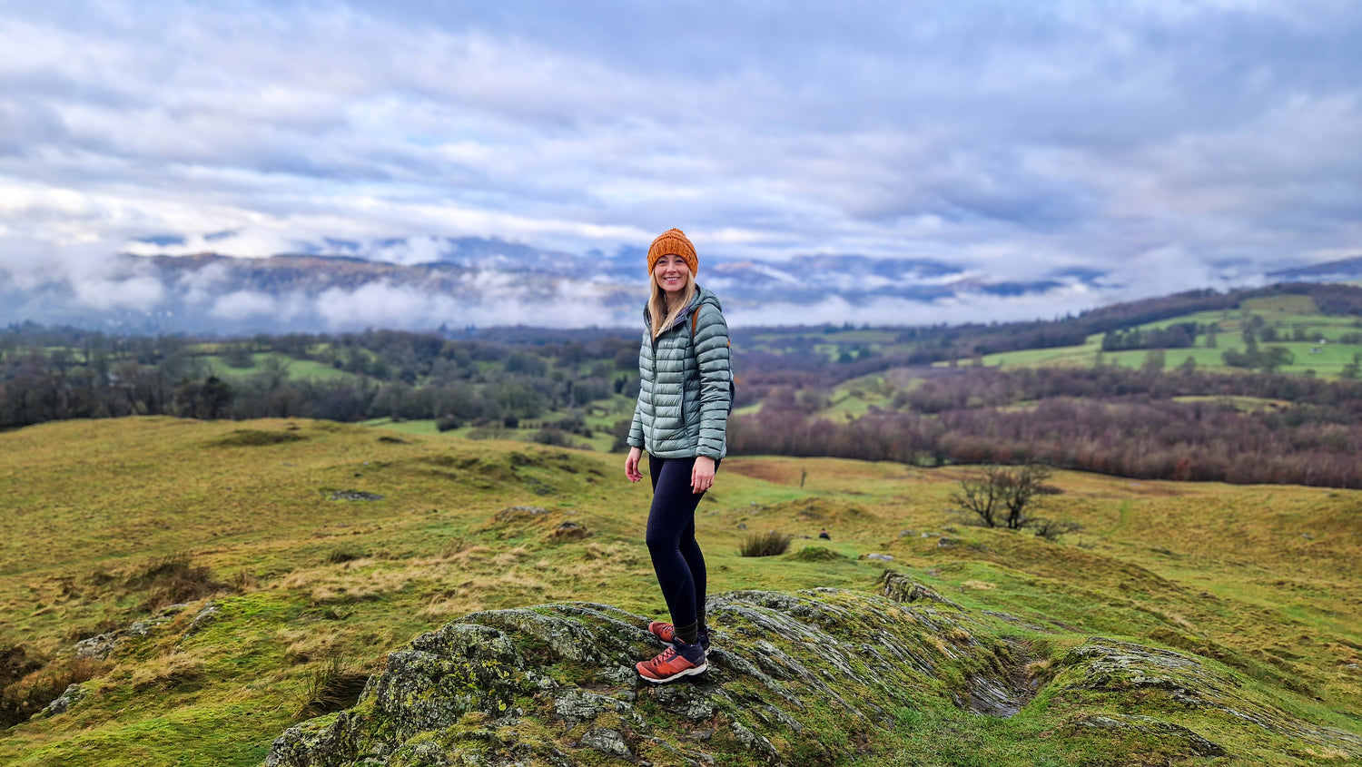 Kate standing on top School Knott of one of the hills in the lake district