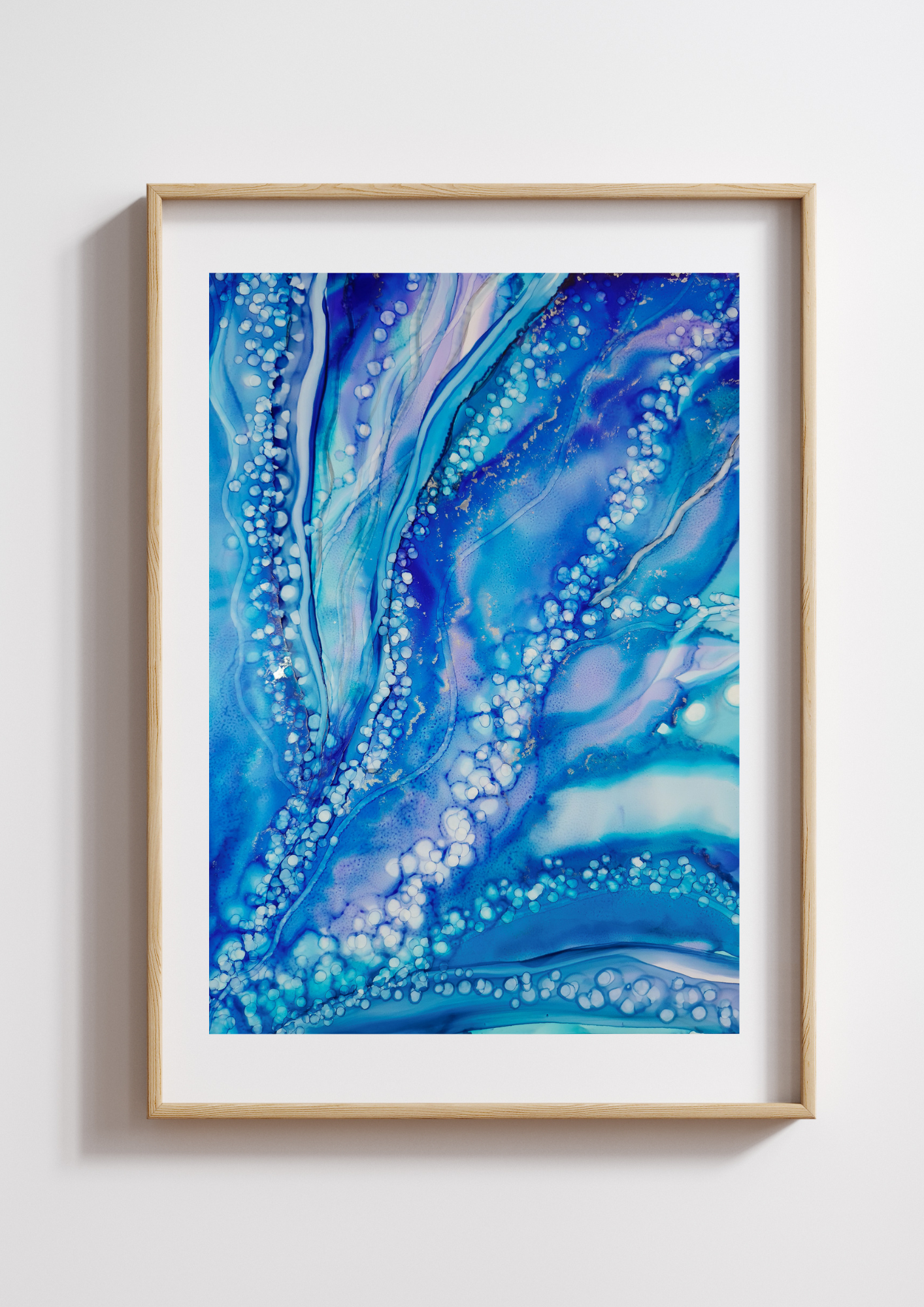 Abstract ocean artwork with midnight blue tones and fluid movement, inspired by the depths of the sea